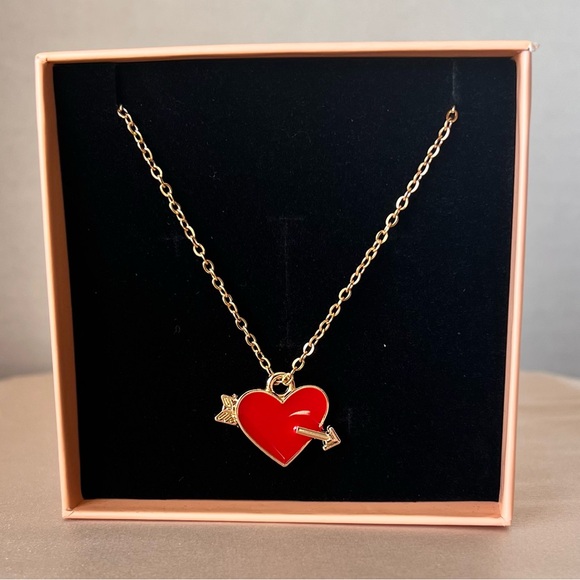 Cupid’s Arrow Red & Gold Heart Pendant Necklace - Picture 4 of 7